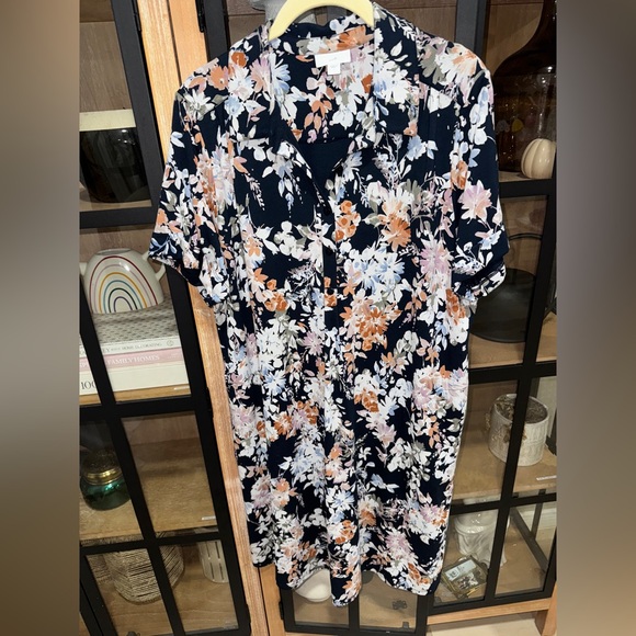 J. Jill floral dress pima button down short sleeve pockets a-line modal - Picture 1 of 7